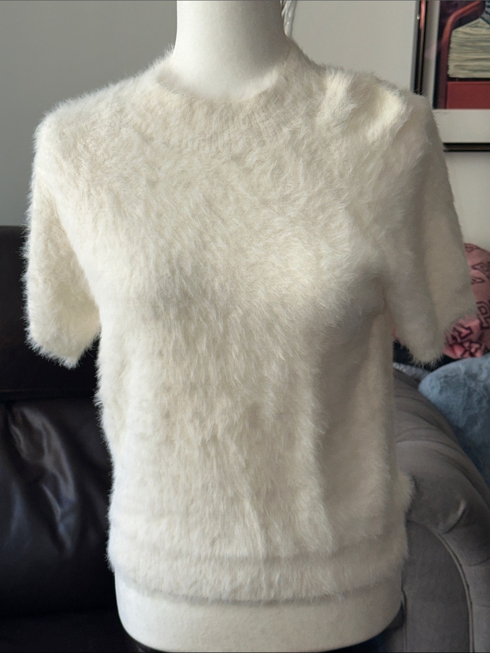 Pilcro Cream Fuzzy Short Sleeve Top